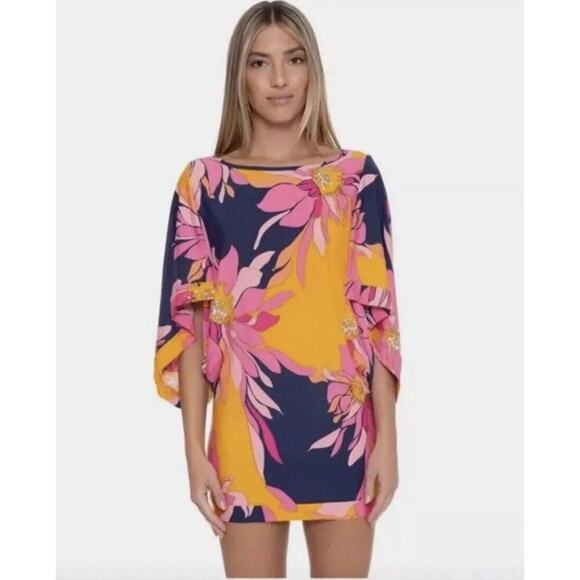 Trina Turk Women Breeze Swim Cover Up Tunic Floral Multi Color Size XL Beach - Picture 1 of 6